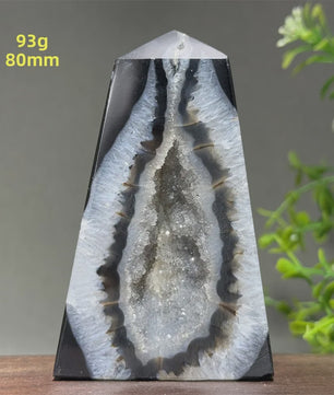 Zwarte Agaat Kristal Geode Obelisk - Natuurlijke Decoratie & Meditatie Steen