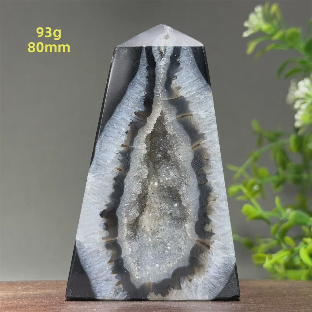 Zwarte Agaat Kristal Geode Obelisk - Natuurlijke Decoratie & Meditatie Steen