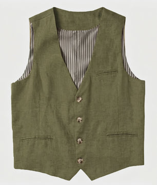 Linnen Heren Gilet - Zomer Waistcoat V-hals Single Breasted Lichtgewicht