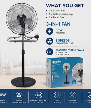 3-in-1 Metalen Ventilator: Vloer, Tafel & Wandmodel - Verstelbaar tot 130cm