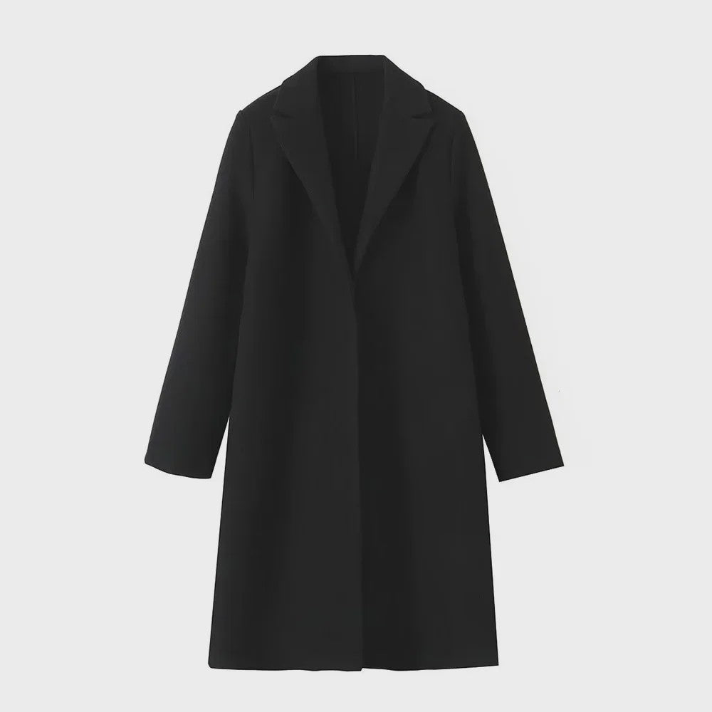 Lange Dames Trenchcoat met Open Steek en Vintage V-hals