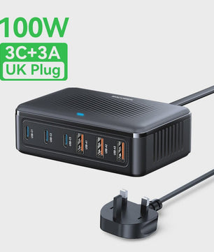 Rocoren 100W GaN Desktop Lader: 6-Poorts Snellader met USB-C voor Al Je Apparaten