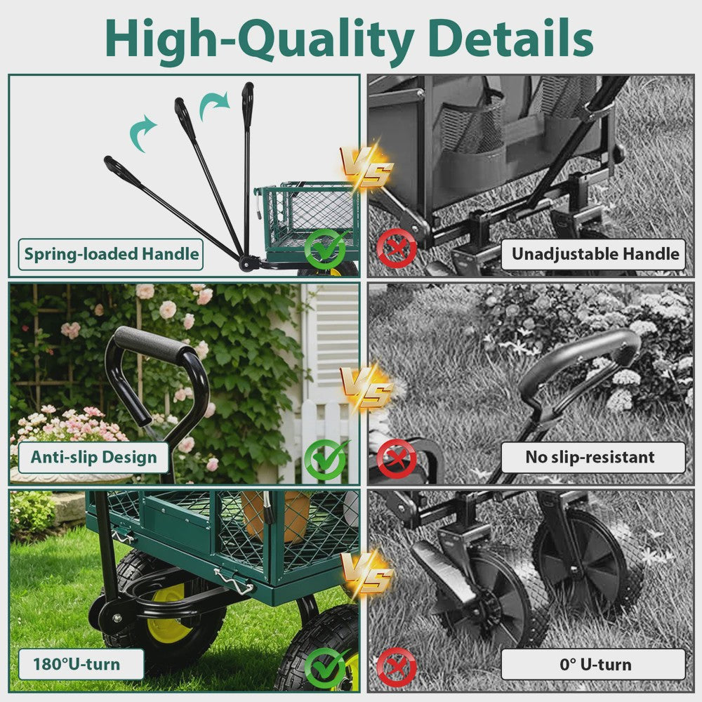 Robuuste Tuinwagen 400kg - 360° Draaibaar, Afneembare Zijden