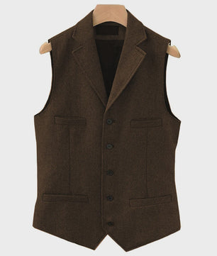 Herentrui Gilet Wol Tweed Visgraat Bruin - Klassiek Gilet voor Bruiloft & Feest