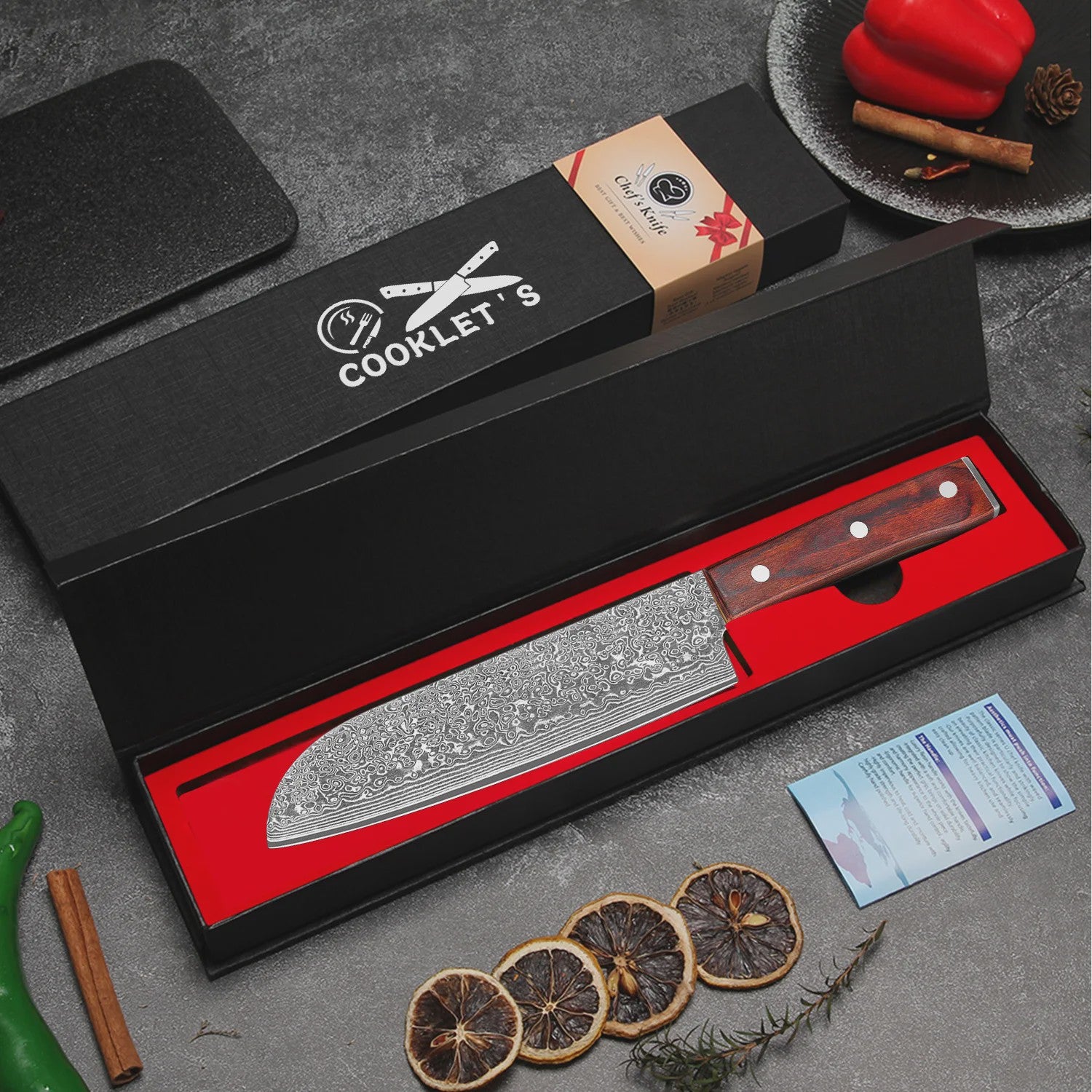 Professioneel Damascus Koksmes - 30cm VG10 Staal, Ergonomisch Hout, Luxe Geschenkdoos