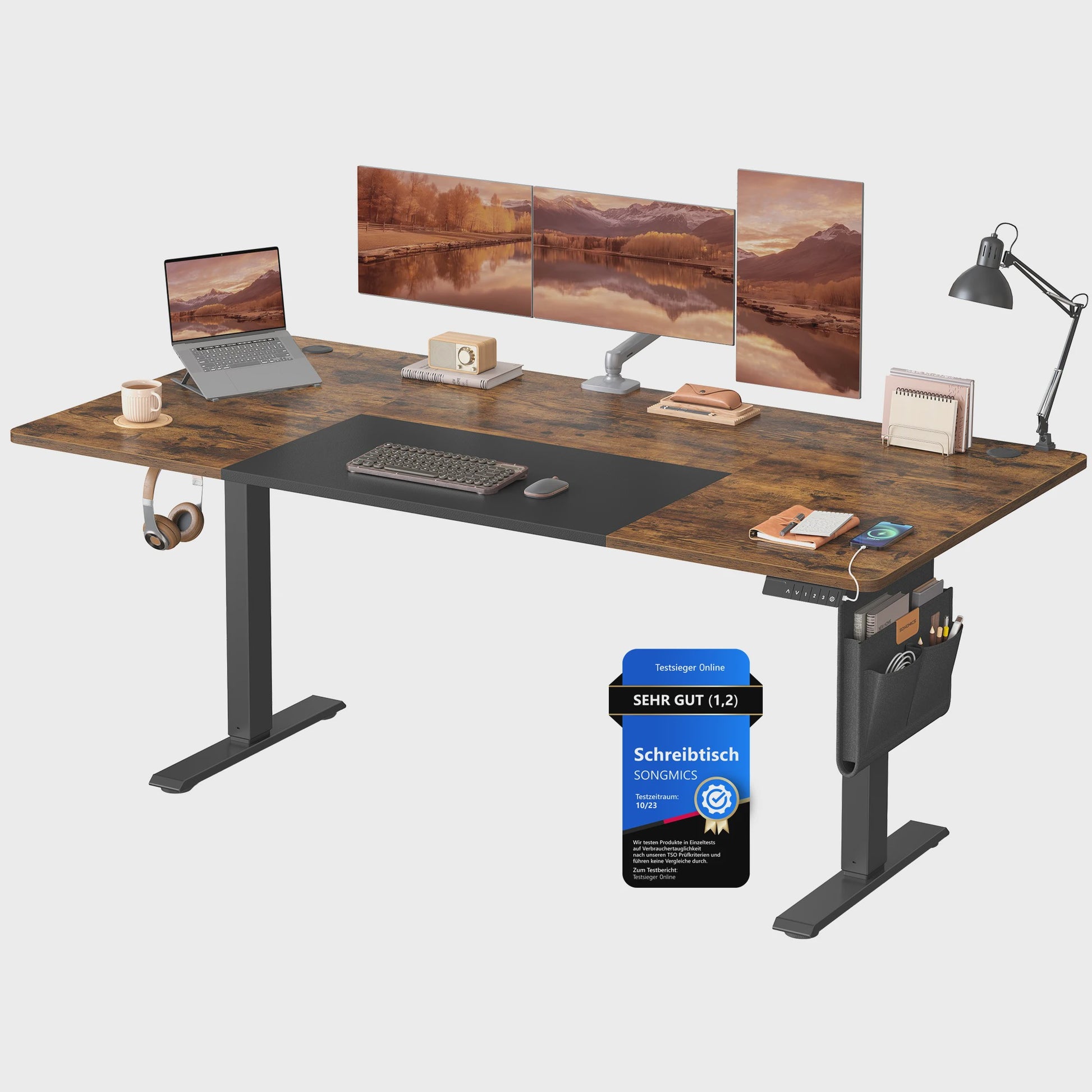 SONGMICS Elektrisch In Hoogte Verstelbaar Bureau 180x80 cm met USB-C en Geheugenfunctie