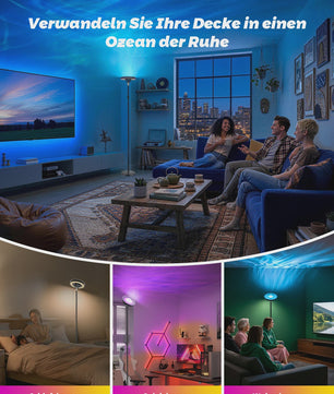 Moderne LED Vloerlamp met Watergolf Effect, RGB & CCT Sfeerverlichting en Leeslamp Functie