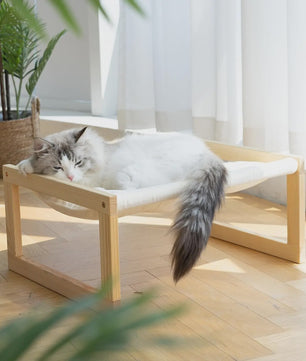Houten Kattenmand Verhoogd Bed met Wasbare Matras - Wit