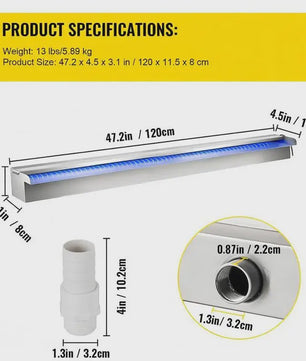 RVS Zwembad Waterval Overloopput met Kleurrijke LED Strip - 120 cm
