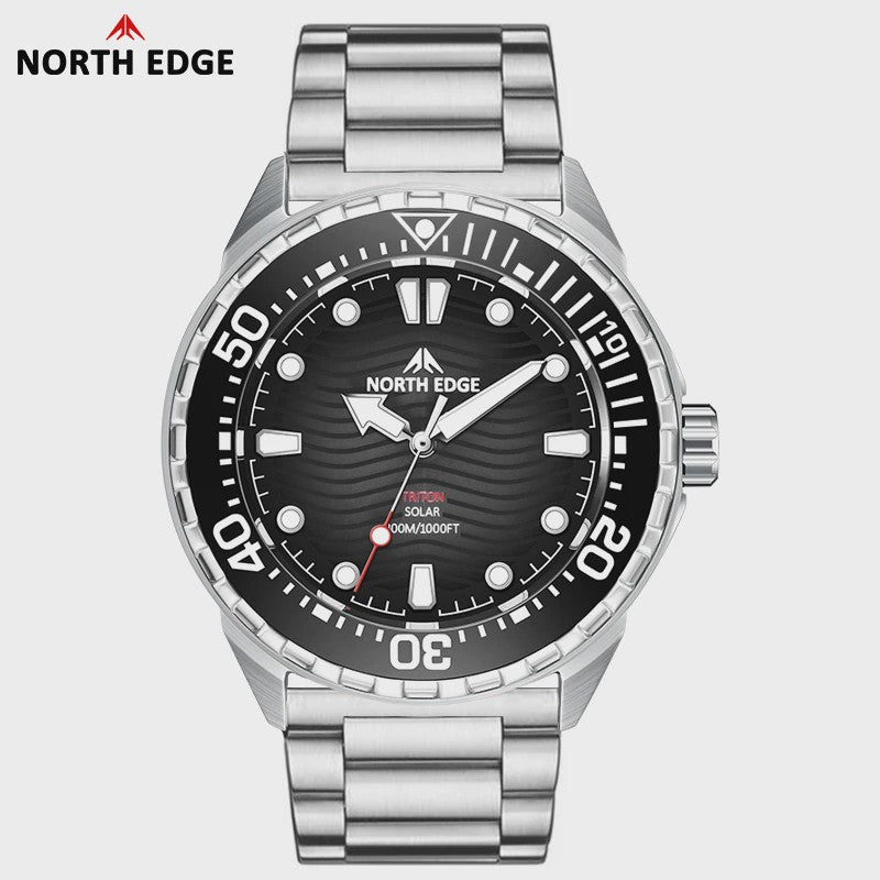 NORTH EDGE TRITON Heren Duikhorloge - Solar Powered, 300M Waterdicht, RVS