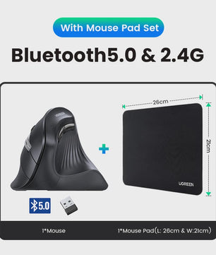 UGREEN Verticale Ergonomische Muis - Draadloos Bluetooth 5.0 & 2.4G, 4000 DPI