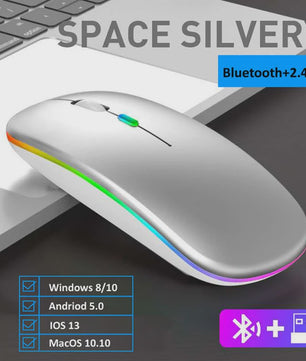 Draadloze Oplaadbare RGB Muis - Bluetooth & USB, Stil & Ergonomisch