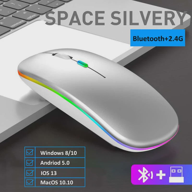 Draadloze Oplaadbare RGB Muis - Bluetooth & USB, Stil & Ergonomisch