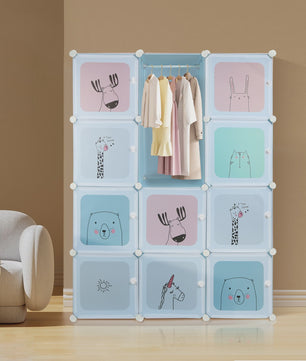 Modulair Kinderkastje met 12 Roze/Blauwe Kubussen en Dierenprints