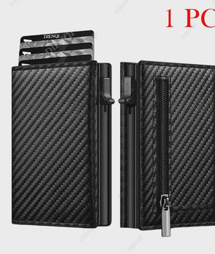 Luxe Carbon Fiber RFID Portemonnee Kaarthouder met Muntvak en Sneltoegang