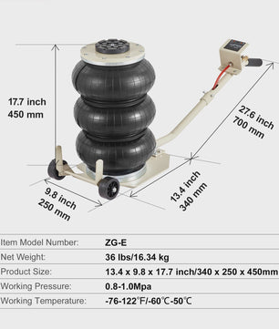 Pneumatische Krik 3 Ton / 5 Ton - Dubbele Balg Air Jack voor Snel en Veilig Hefwerk