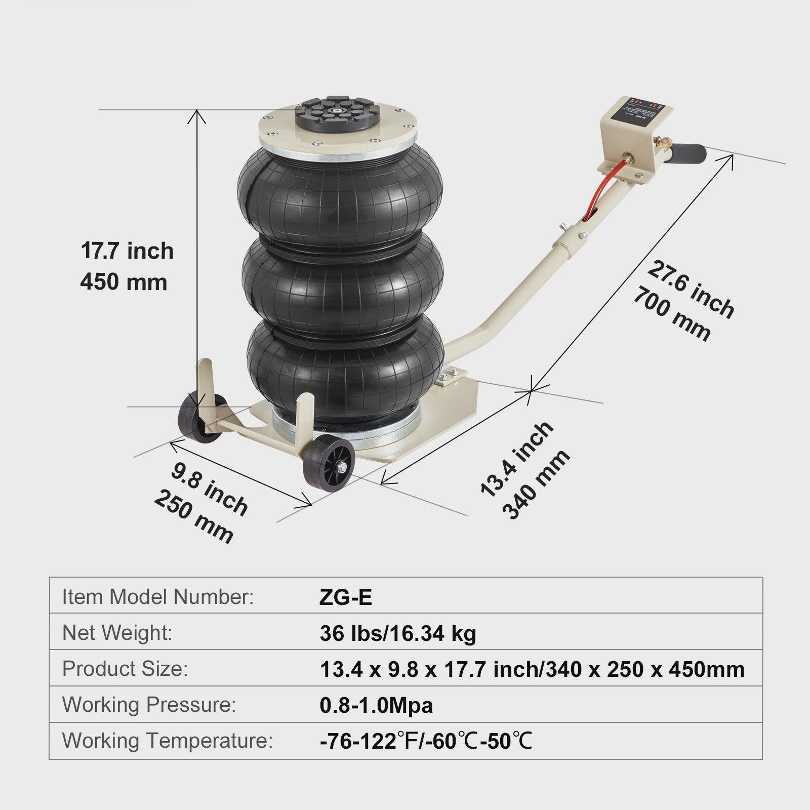 Pneumatische Krik 3 Ton / 5 Ton - Dubbele Balg Air Jack voor Snel en Veilig Hefwerk