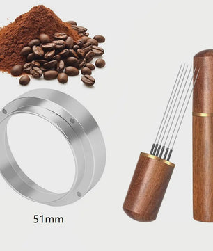 Professionele Espresso WDT Tool & Doseerring Set met Houten Handvat