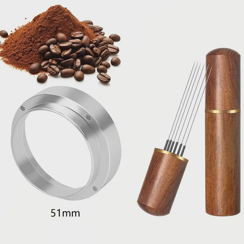 Professionele Espresso WDT Tool & Doseerring Set met Houten Handvat