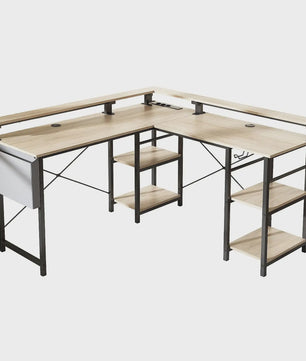 L-vormig Bureau met LED Verlichting, Stopcontacten en USB-poorten - Modern Grijs Design