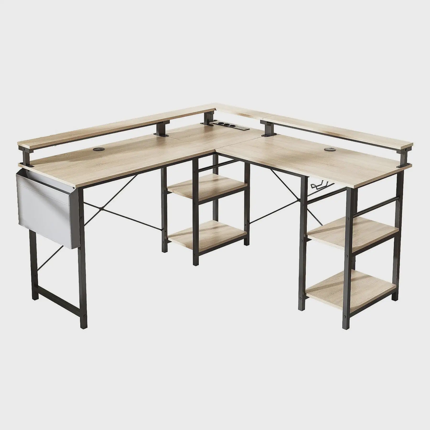 L-vormig Bureau met LED Verlichting, Stopcontacten en USB-poorten - Modern Grijs Design