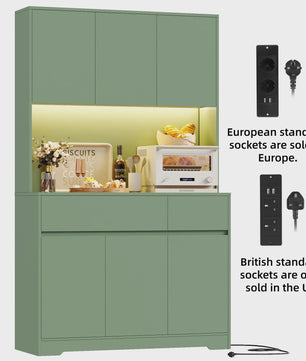 Hoge Keukenkast met LED & Stopcontact - 180cm Breed - 6 Deuren, 2 Lades, Verstelbare Planken