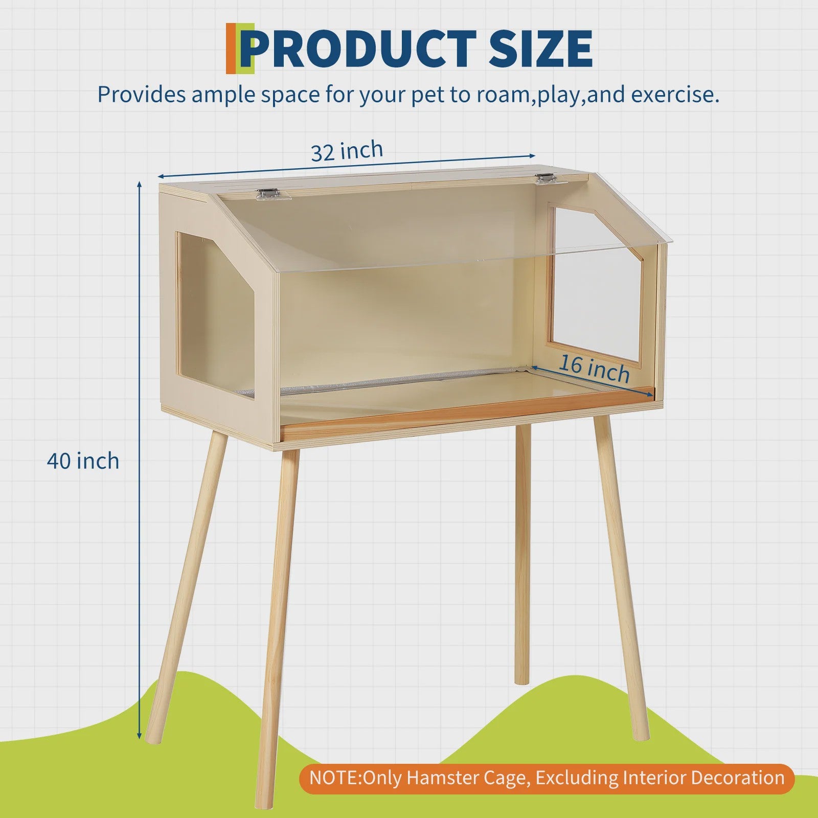 Ruime Houten Kooi voor Kleine Huisdieren met Acryl Raam en Openbare Top