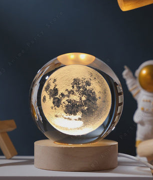 Uniek 3D Kristallen Bol Nachtlampje met LED - Galaxy, Saturnus & Maan Designs - Sfeervolle Decoratie