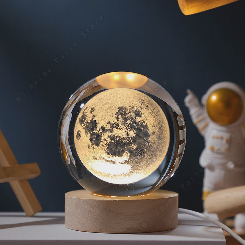 Uniek 3D Kristallen Bol Nachtlampje met LED - Galaxy, Saturnus & Maan Designs - Sfeervolle Decoratie