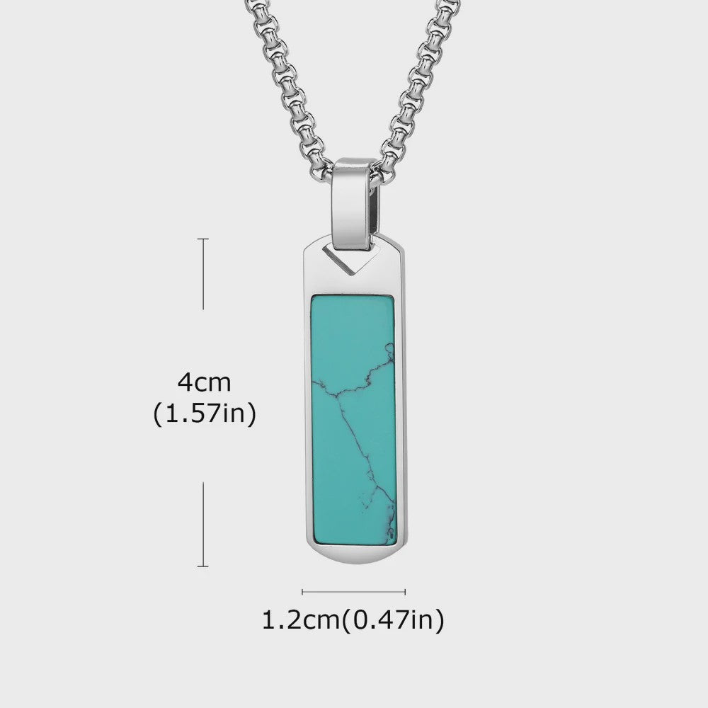 Vnox Heren Turquoise Hanger Ketting - RVS Boxketting, Vintage Stijl