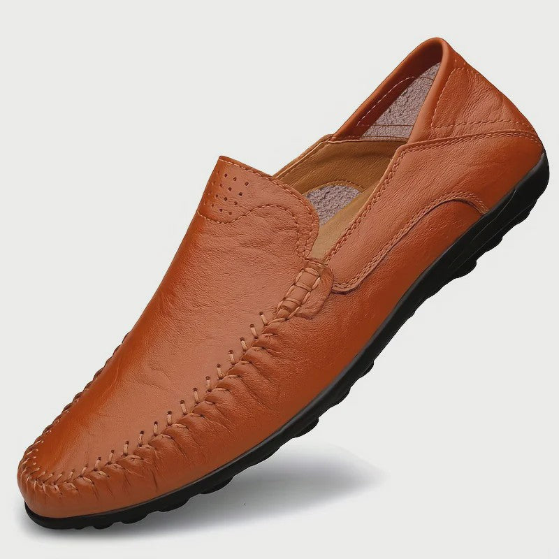 CLOHOO Heren Casual Schoenen - Comfortabel Leer met Ademende Stiksels en Rubberen Zool