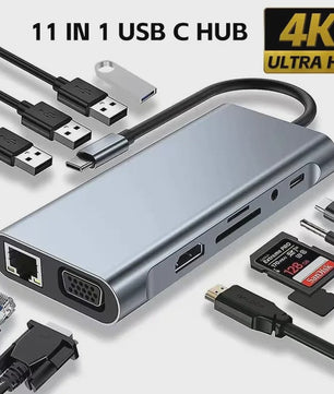 8-in-1 USB-C Hub: 4K HDMI, RJ45 Ethernet, SD/TF Kaartlezer & PD Snelladen