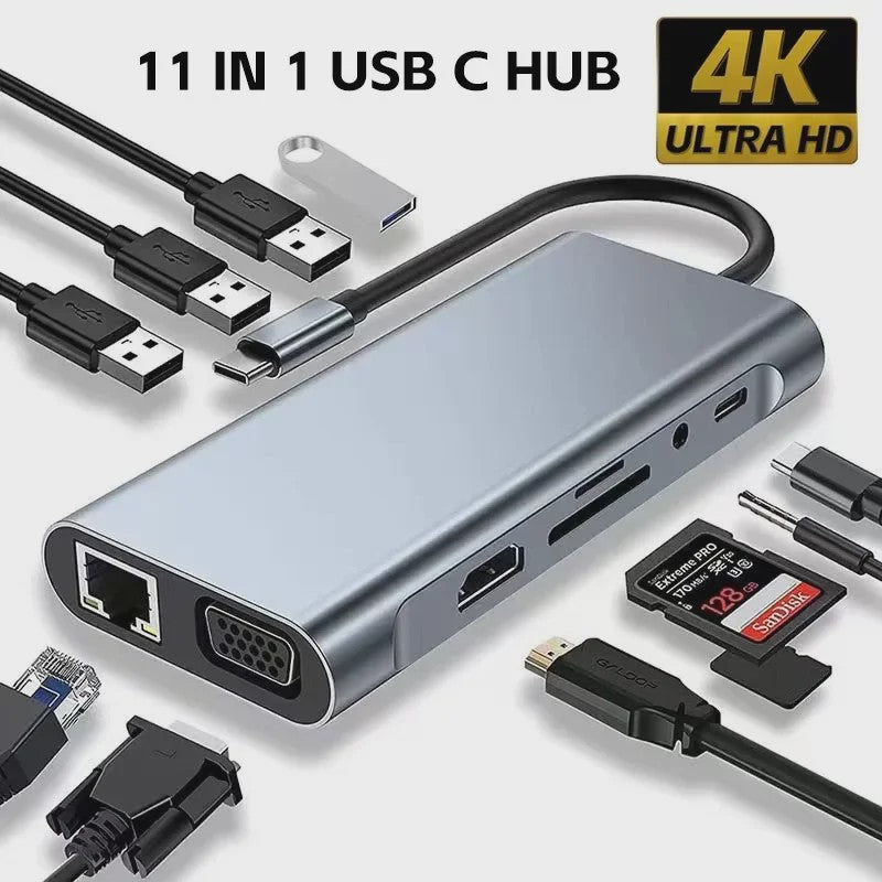 8-in-1 USB-C Hub: 4K HDMI, RJ45 Ethernet, SD/TF Kaartlezer & PD Snelladen