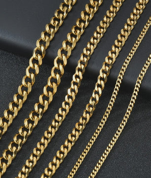 RVS Curb Cuban Kettingen - 3, 5, 7mm Breed - Zwart & Goudkleurig - Heren & Dames