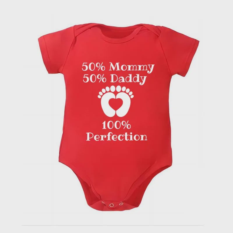 Baby Romper met Tekst: 50% Mama, 50% Papa, 100% Perfectie