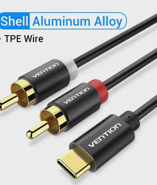 Vention USB-C naar 2x RCA Kabel (Y-Splitter) - 2m - Voor Telefoon, Laptop, Versterker & TV