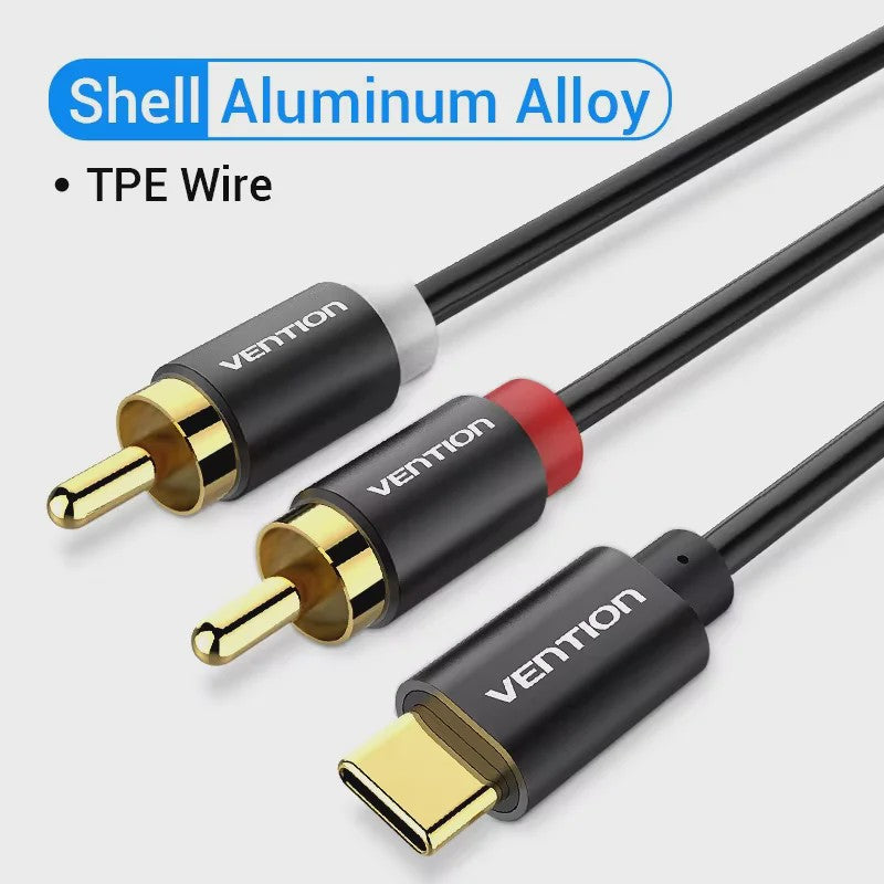 Vention USB-C naar 2x RCA Kabel (Y-Splitter) - 2m - Voor Telefoon, Laptop, Versterker & TV