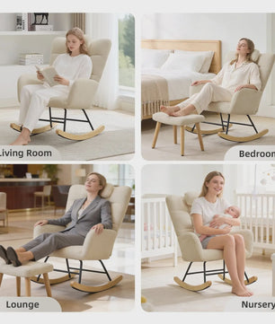 Comfortabele Schommelstoel met Hoge Rug, Gevoerde Zitting en Fleece Stof - Ideaal voor Woonkamer, Slaapkamer & Kinderkamer