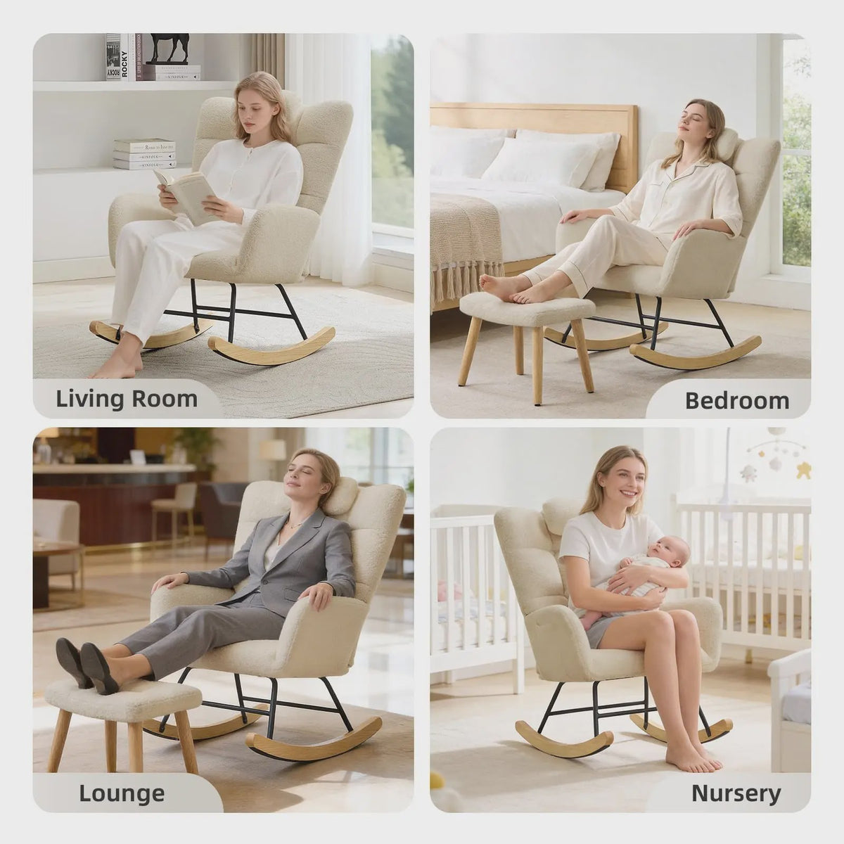 Comfortabele Schommelstoel met Hoge Rug, Gevoerde Zitting en Fleece Stof - Ideaal voor Woonkamer, Slaapkamer & Kinderkamer