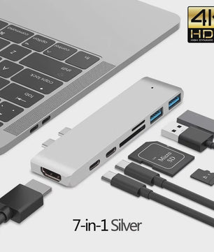 7-in-1 USB-C Hub met HDMI 4K, Thunderbolt 3, SD/TF Kaartlezer & Power Delivery voor MacBook