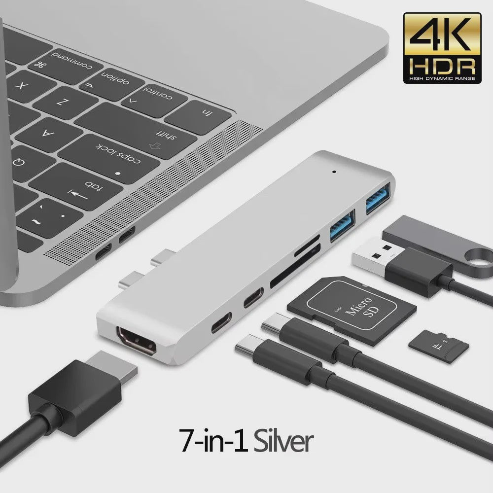 7-in-1 USB-C Hub met HDMI 4K, Thunderbolt 3, SD/TF Kaartlezer & Power Delivery voor MacBook