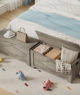 Rustieke Houten Opbergbank met Klepdeksel - Farmhouse Stijl