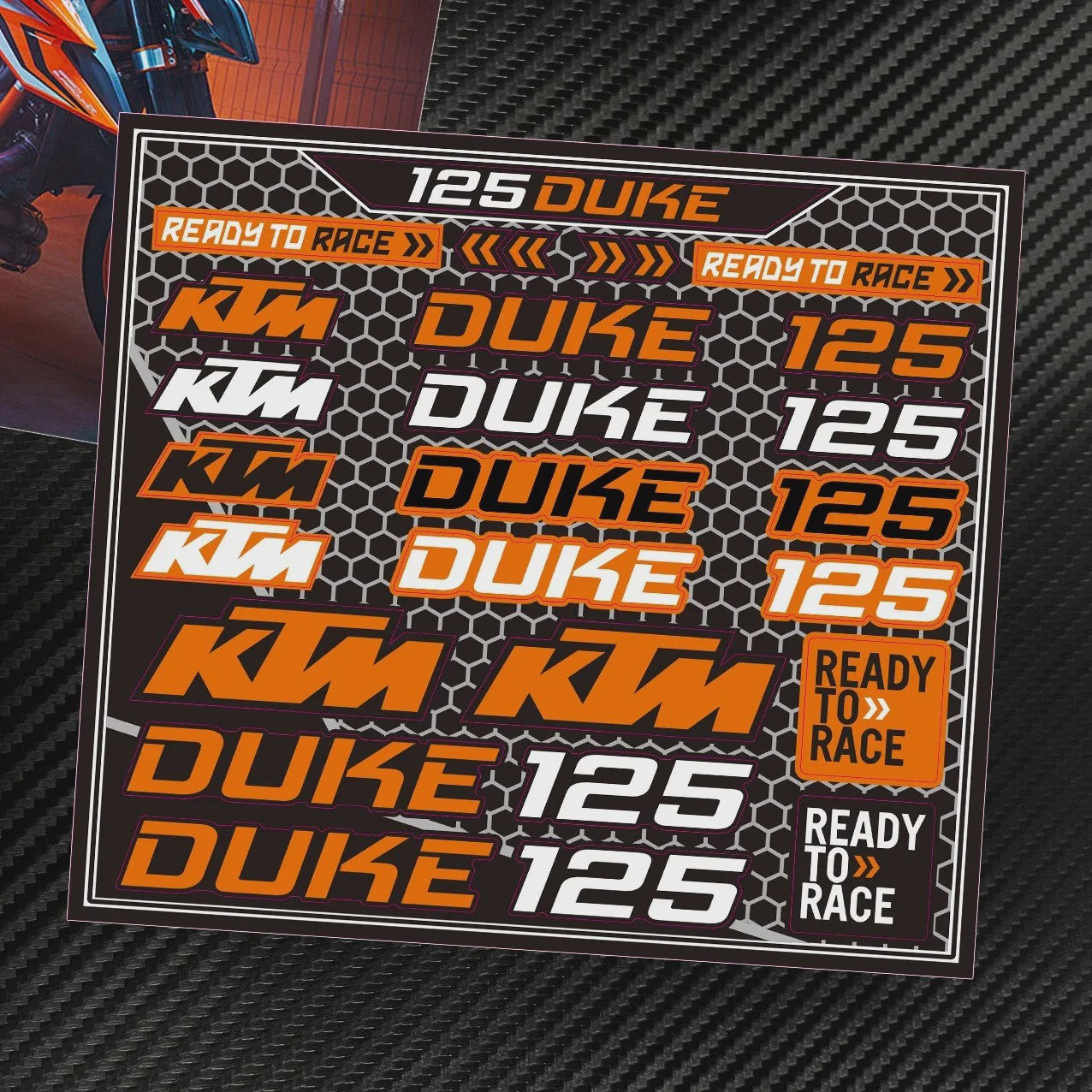 KTM "Ready To Race" Motor Stickers Set - Logo's & Decals voor Duke, RC390, Adventure
