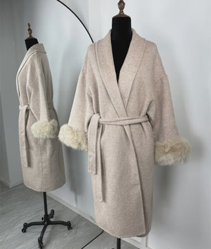 Luxe Dames Woljas met Bontkraag en Riem - Kort & Elegant