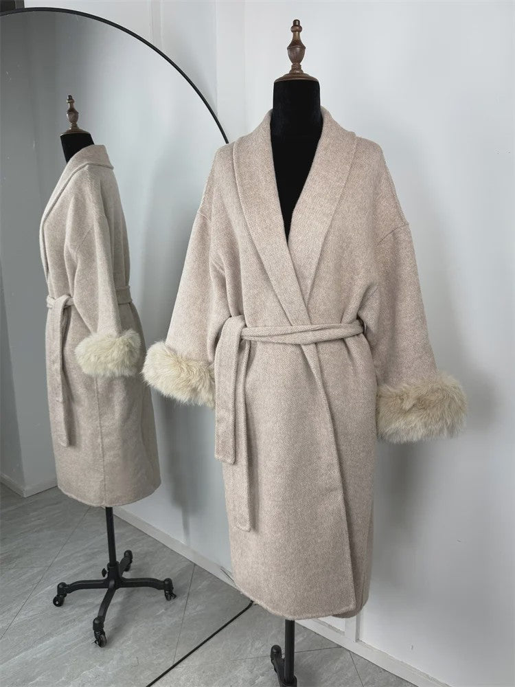 Luxe Dames Woljas met Bontkraag en Riem - Kort & Elegant