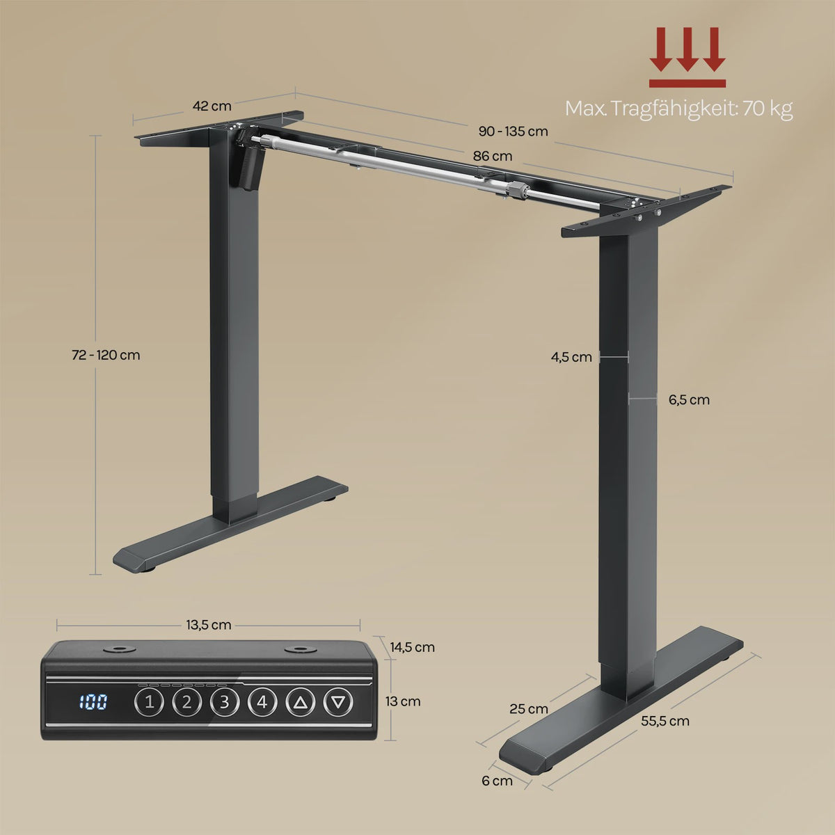 Elektrisch Verstelbaar Bureau Frame met Geheugenfunctie en USB-poort - Sta-bureau