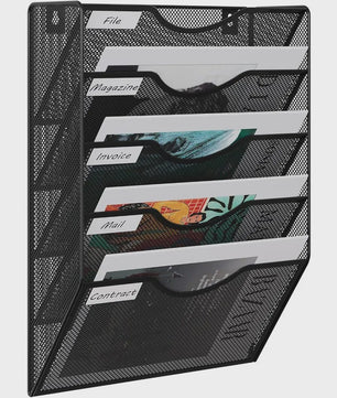 5-Vaks A4 Wand Organizer Mesh Documentenhouder Zwart Metaal