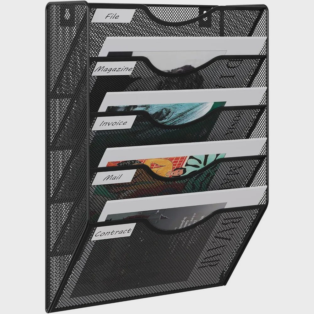 5-Vaks A4 Wand Organizer Mesh Documentenhouder Zwart Metaal