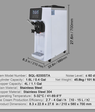 Professionele Soft Serve IJsmachine - 4L Hopper - 10.6 QT/U - 1000W - Enkele Smaak - Aanrechtmodel