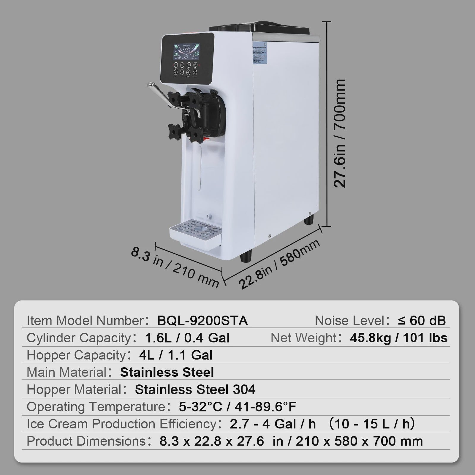 Professionele Soft Serve IJsmachine - 4L Hopper - 10.6 QT/U - 1000W - Enkele Smaak - Aanrechtmodel